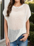 Openwork Round Neck Short Sleeve Cover-Up - felvior