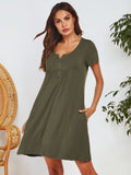 Notched Short Sleeve Mini Lounge Dress - felvior