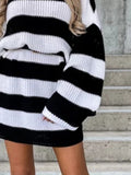 Striped Turtleneck Sweater Dress - felvior