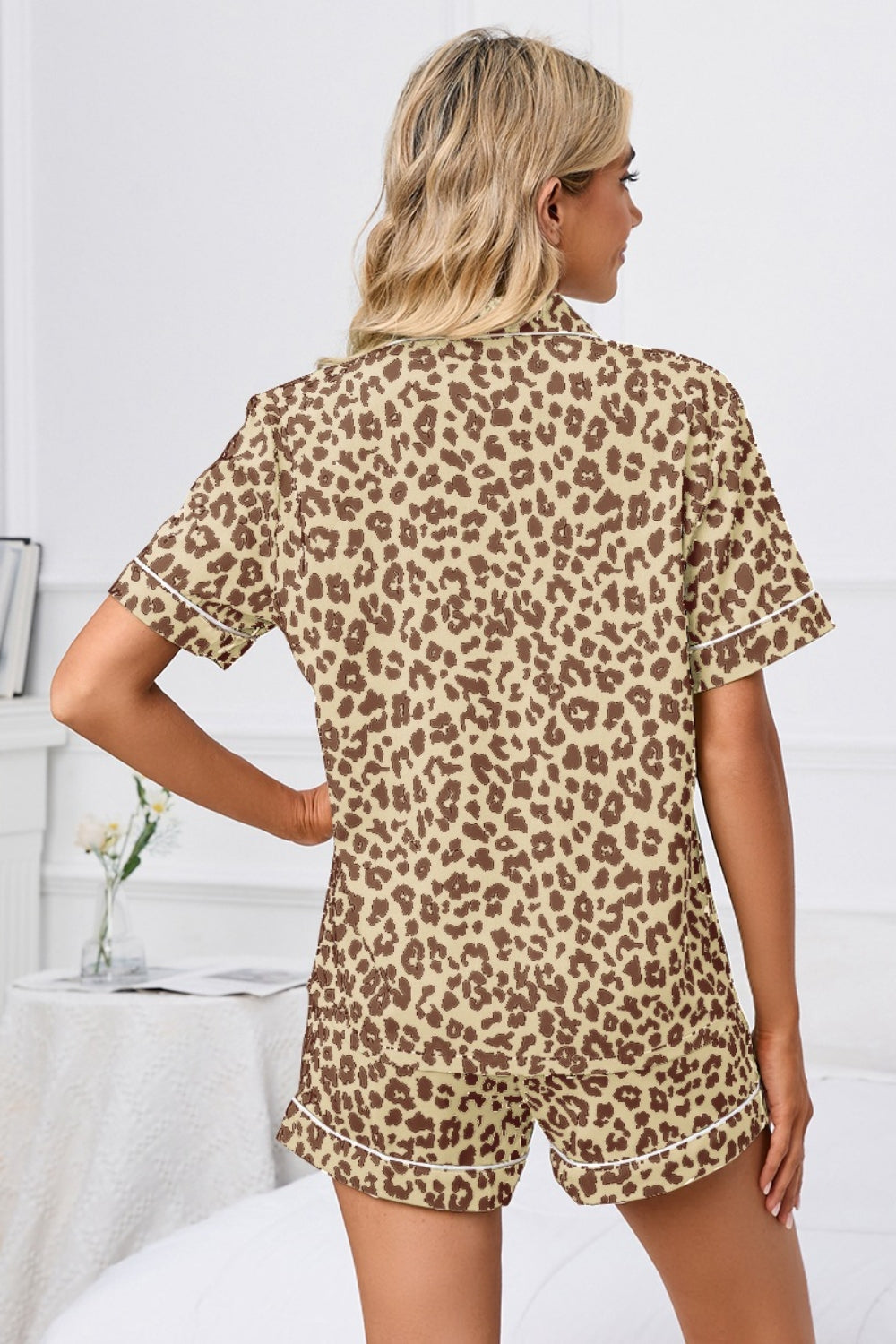 Full Size Leopard Short Sleeve Top and Shorts Lounge Set Plus Size - felvior