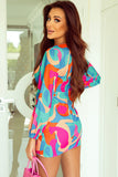 Printed Surplice Neck Mini Dress - felvior