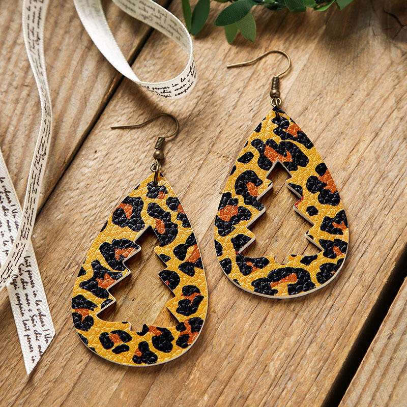 PU Leather Cutout Christmas Tree Earrings - felvior