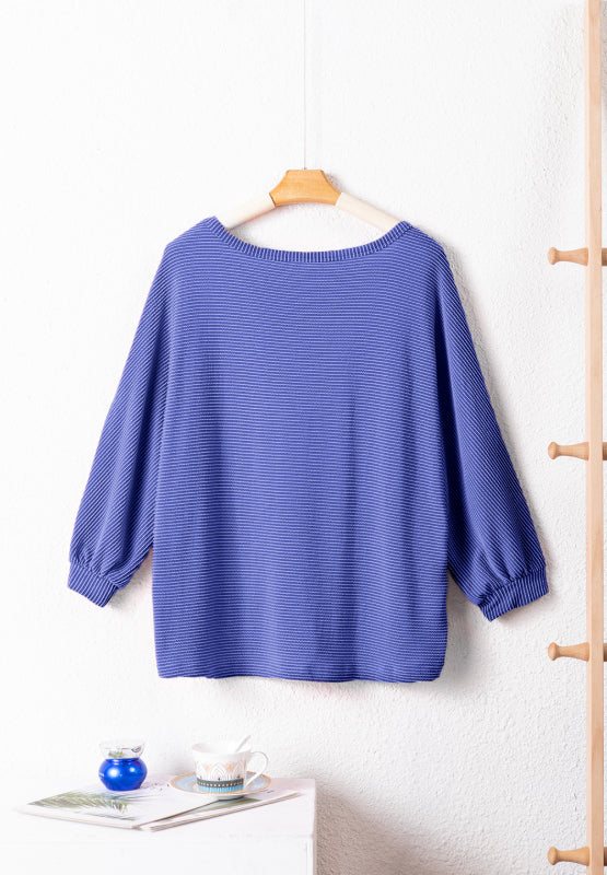 Texture V-Neck Long Sleeve Top - felvior