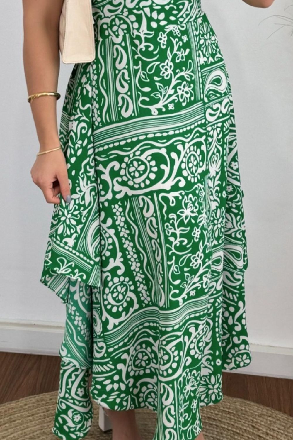 Smocked Printed Halter Neck Dress - felvior