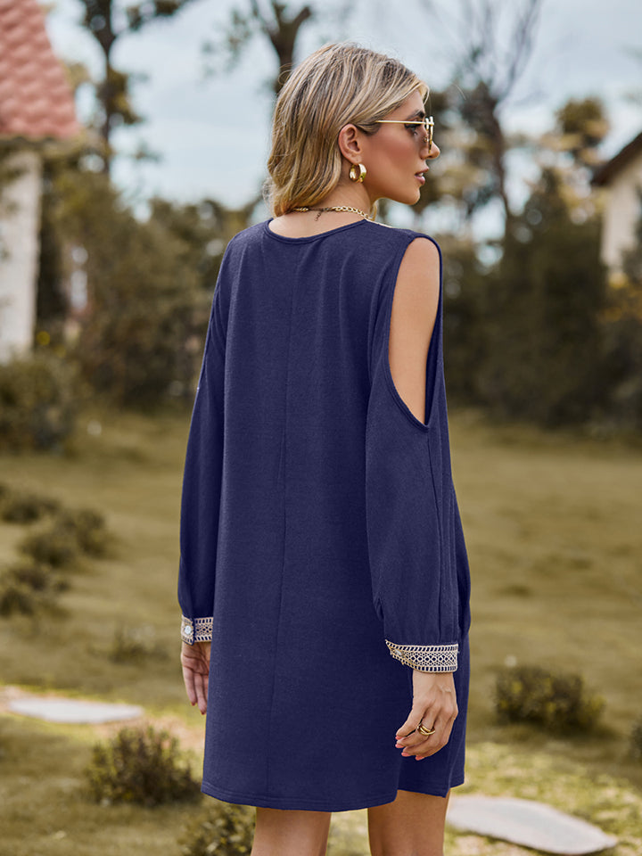 V-Neck Cutout Sleeve Mini Dress - felvior