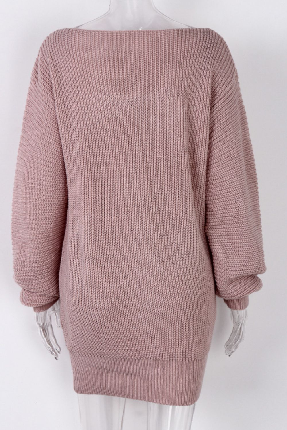 Boat Neck Long Sleeve Mini Sweater Dress - felvior