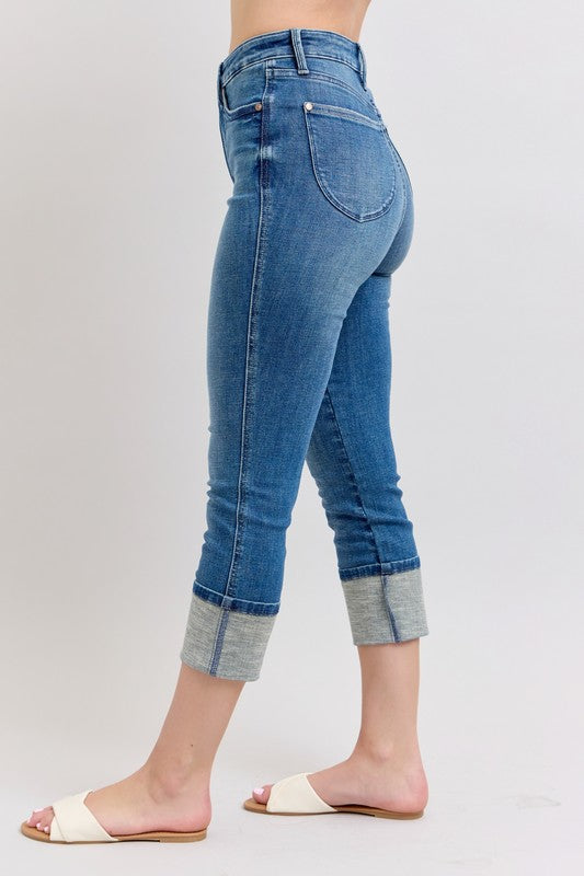 Judy Blue Full Size Skinny Cuff Capris Jeans with Pockets Plus Size - felvior