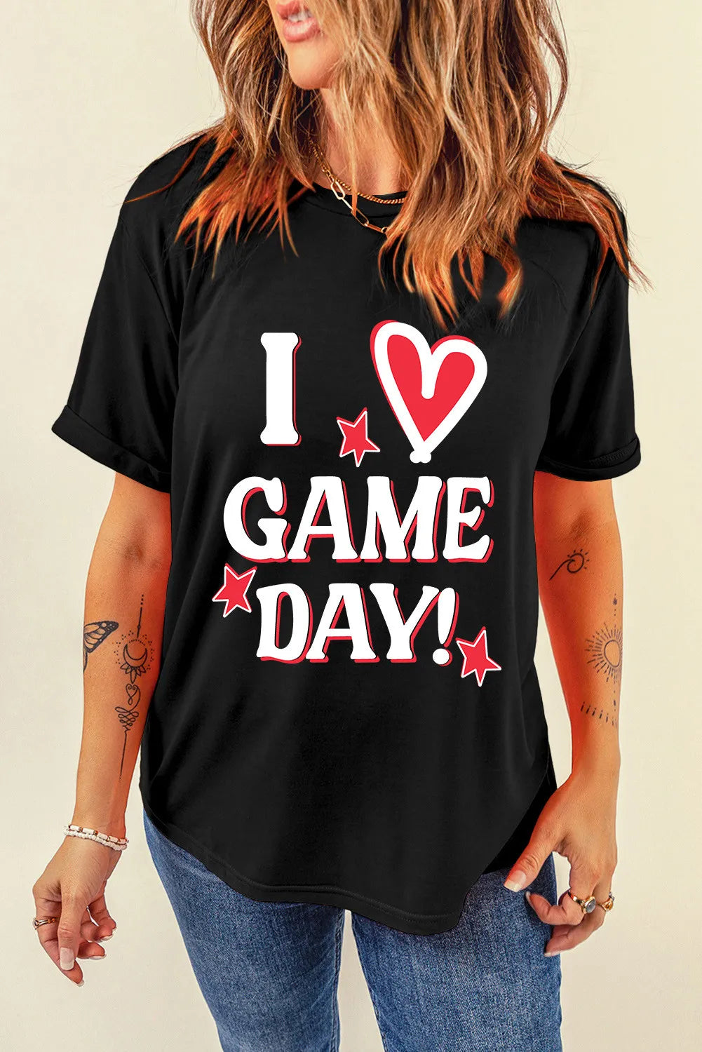 Letter Graphic Round Neck Short Sleeve T-Shirt - felvior