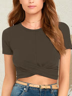 Round Neck Short Sleeve Crop T-Shirt