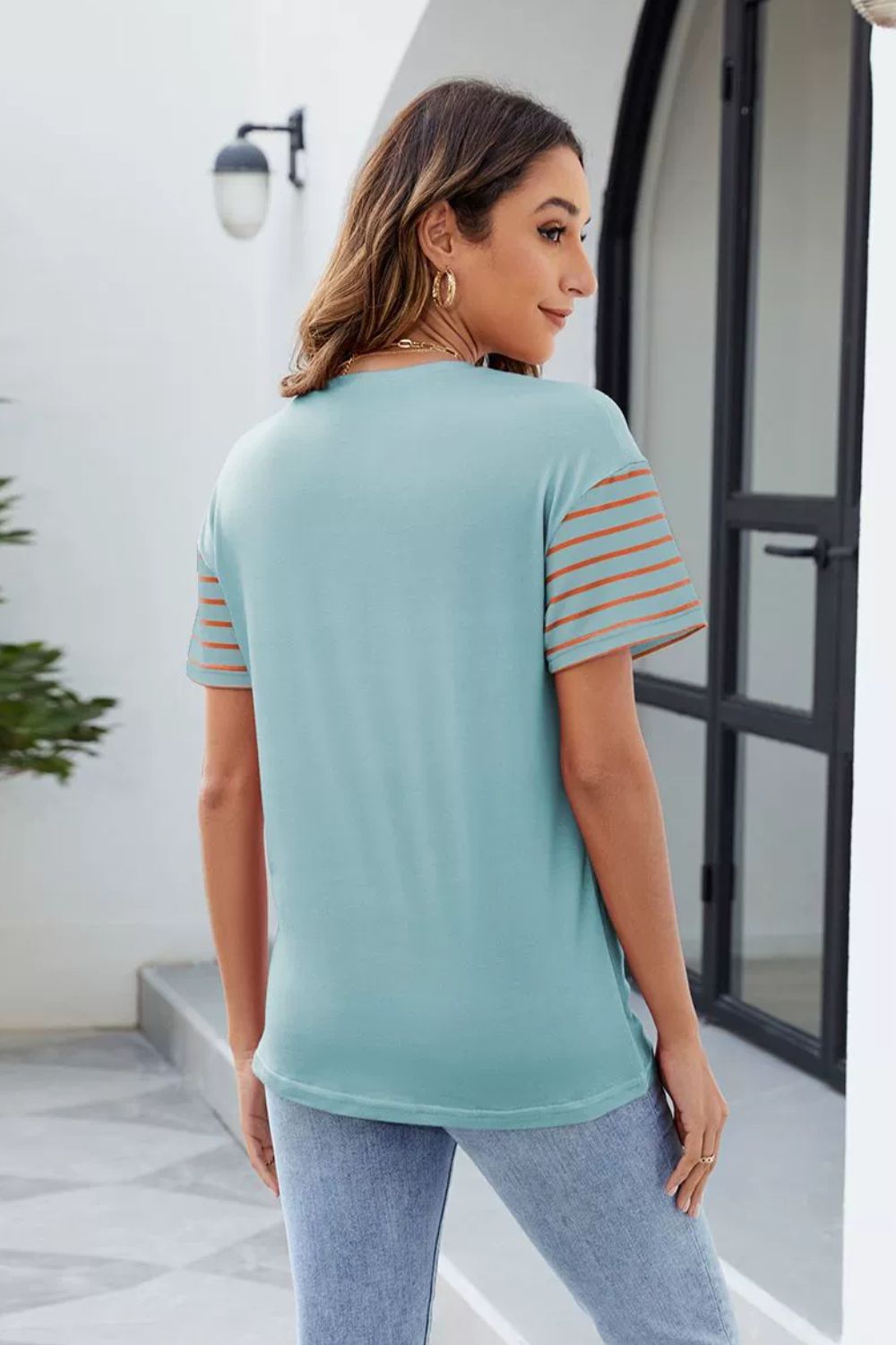 Color Block Round Neck Short Sleeve T-Shirt