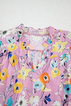 Printed Notched Double Layered Ruffle Sleeve Blouse