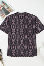 Aztec Print Mock Neck Short Sleeve Mesh T Shirt