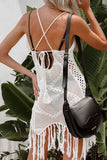 Tassel Openwork Spaghetti Strap Cover Up Dress - felvior