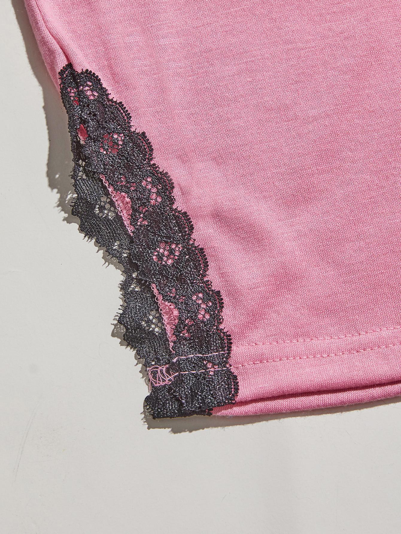 V-Neck Lace Trim Slit Cami and Pants Pajama Set - felvior