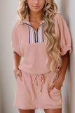 Half Zip Half Sleeve Top and Skirt Set - felvior