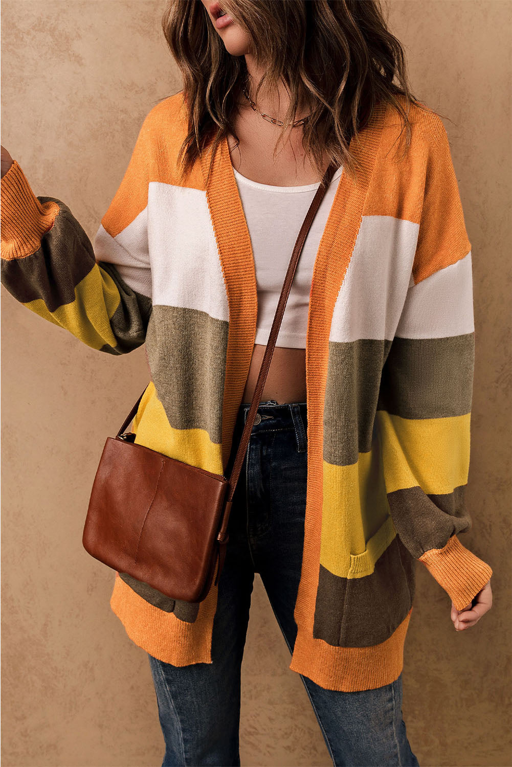 Open Front Color Block Cardigan - felvior