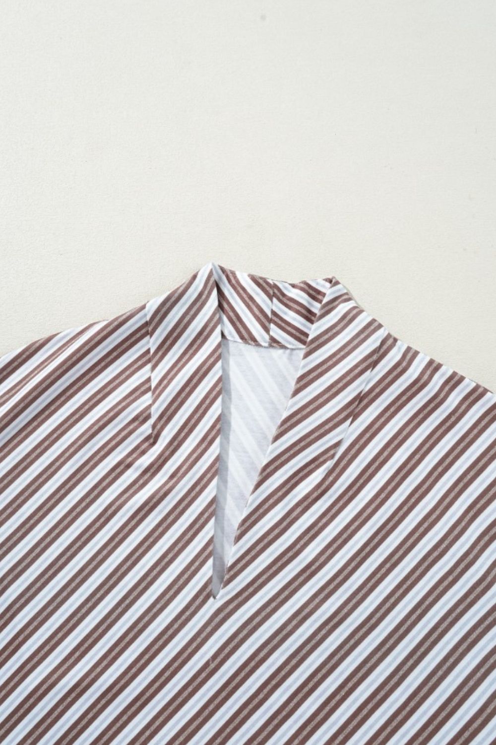 Striped V Neck Cap Sleeve Blouse - felvior