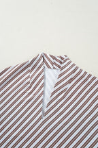 Striped V Neck Cap Sleeve Blouse