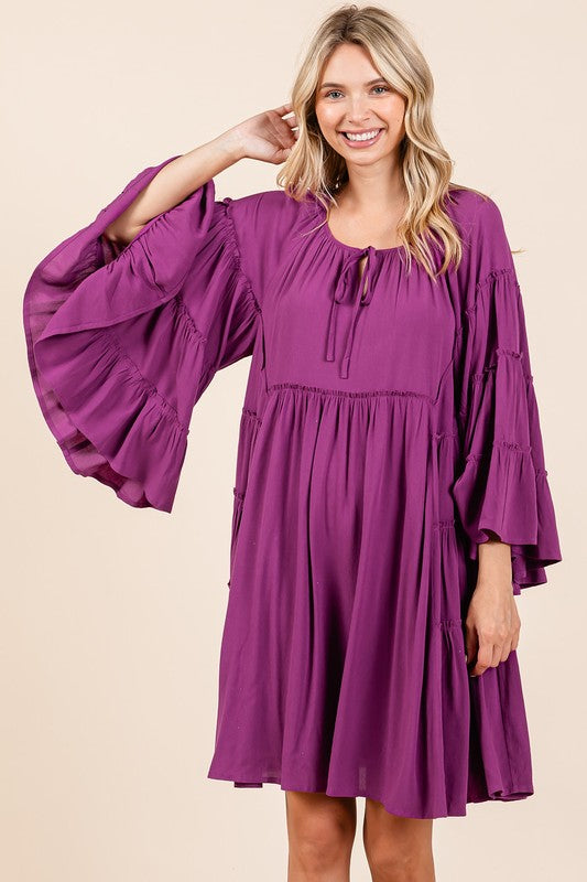 Mittoshop Frill Tie Neck Bell Sleeve Dress - felvior