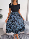 Printed Round Neck Ruffle Hem Dress - felvior
