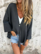 Full Size One Button Long Sleeve Shirt Plus Size