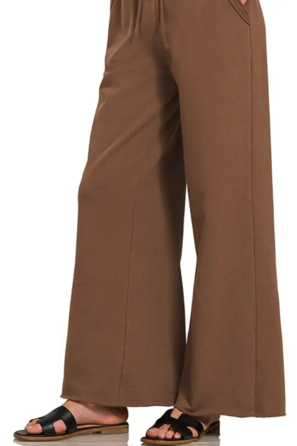 Zenana Fleece Exposed Seam Wide Leg Sweatpants