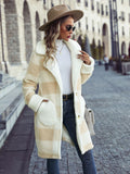 Plaid Button Down Coat with Pockets - felvior