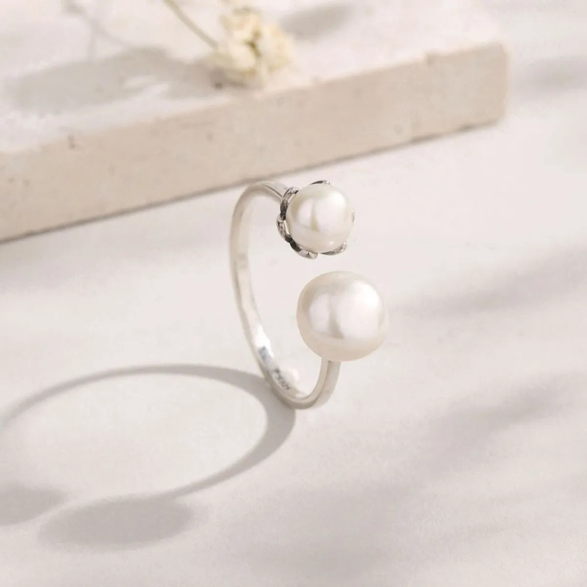 Pearl 925 Sterling Silver Open Ring - felvior