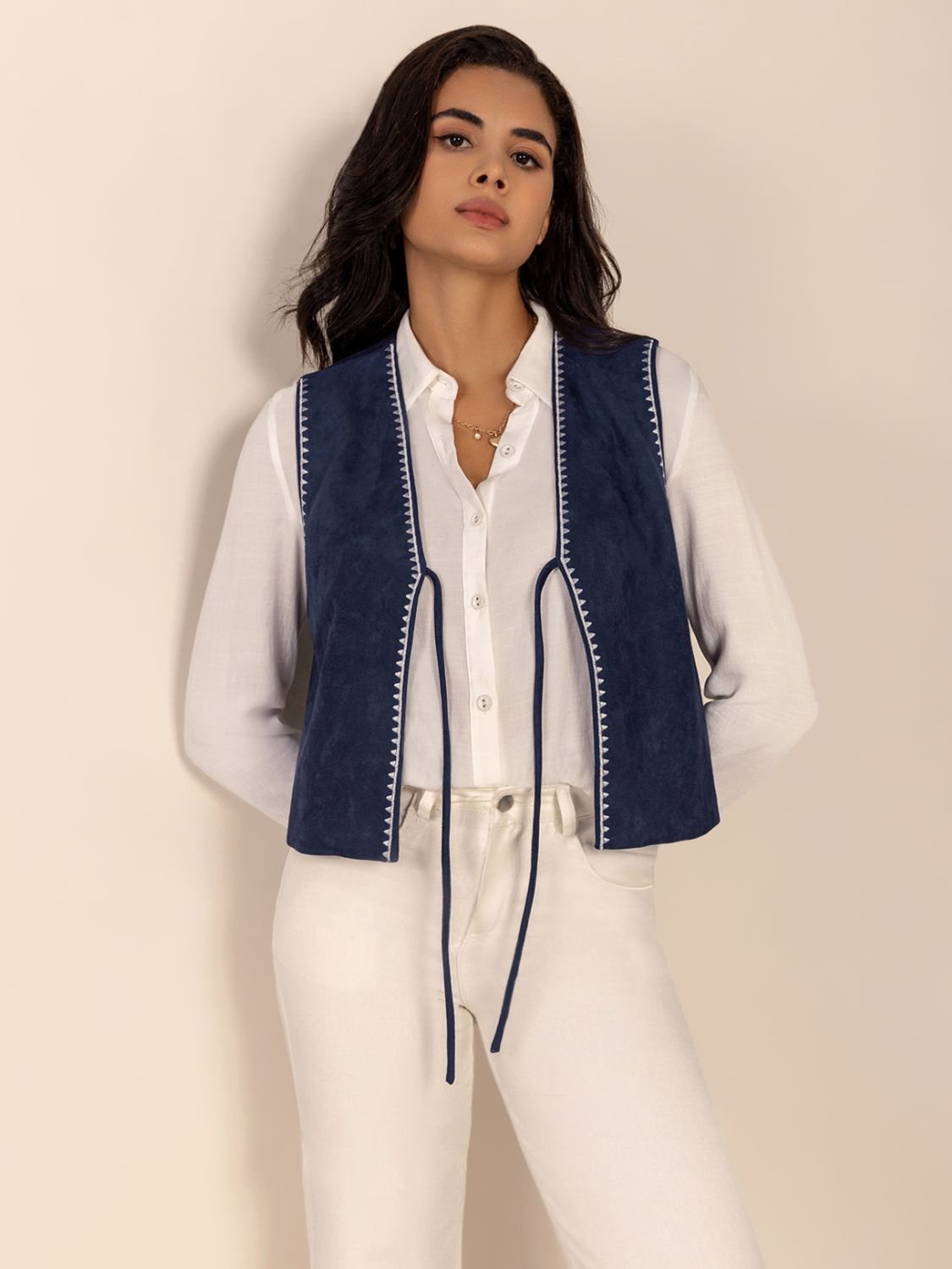 Tied Contrast Trim Vest - felvior
