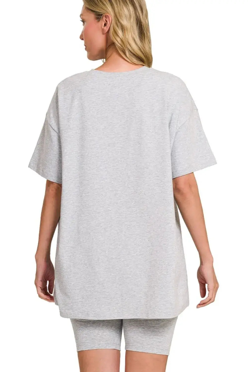 Zenana Cotton Round Neck Top & Biker Shorts