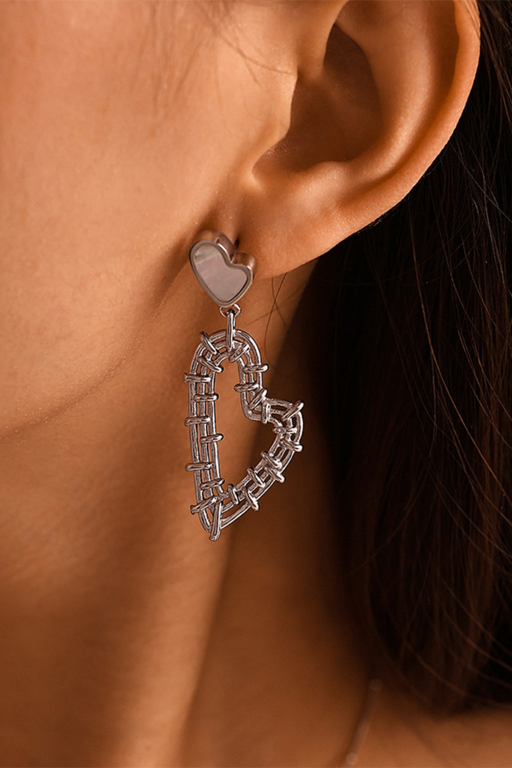Stainless Steel Heart Earrings and Necklace Set - felvior