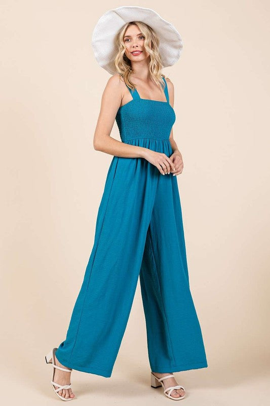 Mittoshop Smocked Wide Strap Wide Leg Overalls - felvior