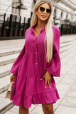 Buttoned Flare Sleeve Tiered Dress - felvior