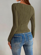 Textured Round Neck Long Sleeve Top