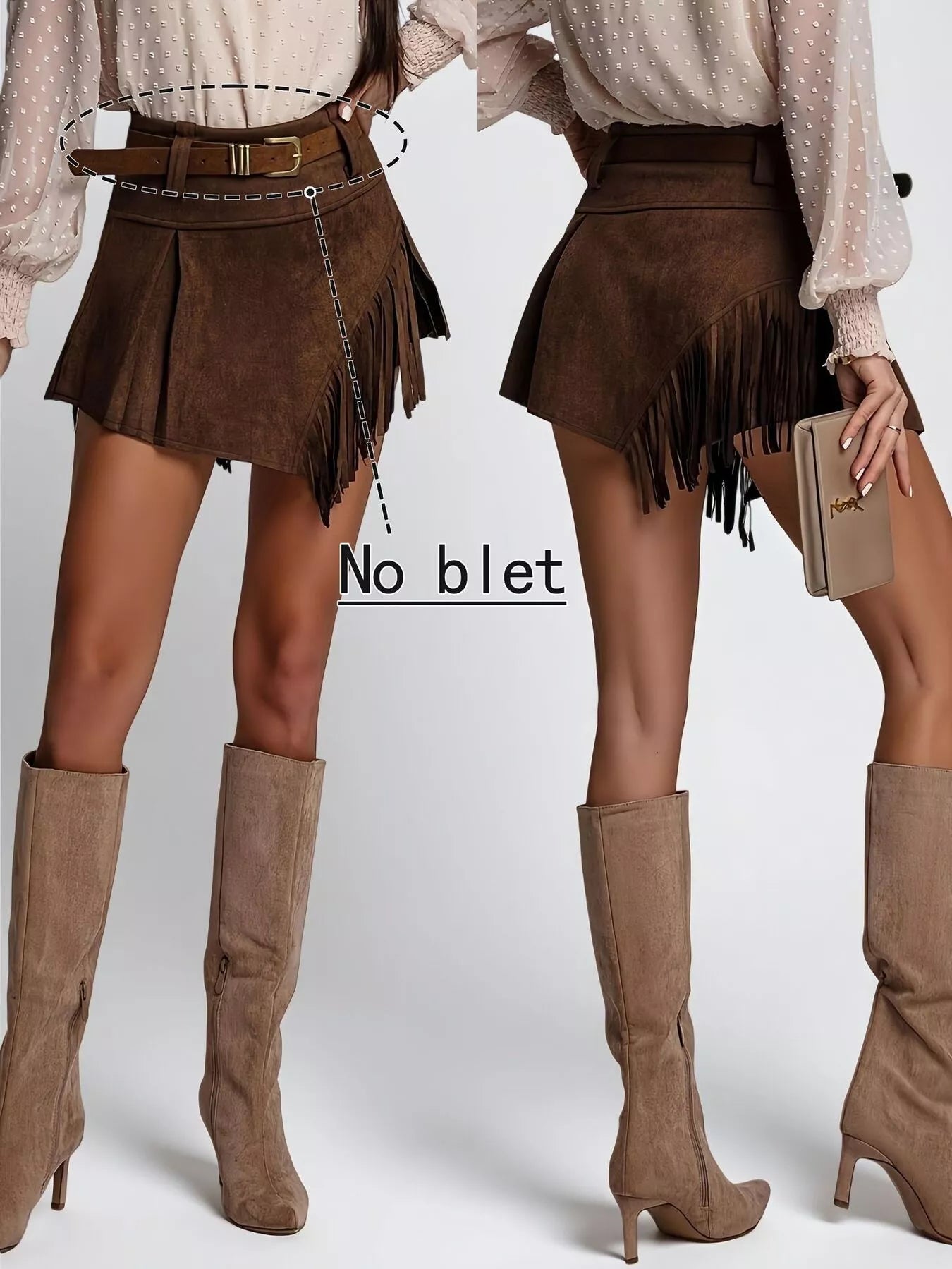 Fringed Suede Mini Skort Secondary image