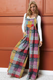 Double Take Full Size Plaid Sleeveless Fleece Wide Leg Jumpsuit - felvior