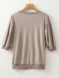 Round Neck Puff Half Sleeve Blouse - felvior