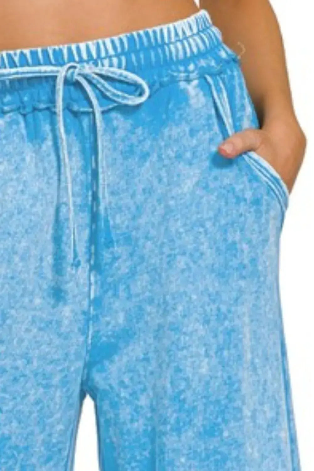 Zenana Washed French Terry Palazzo With Pockets