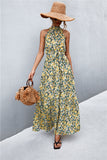 Printed Sleeveless Tie Waist Maxi Dress - felvior