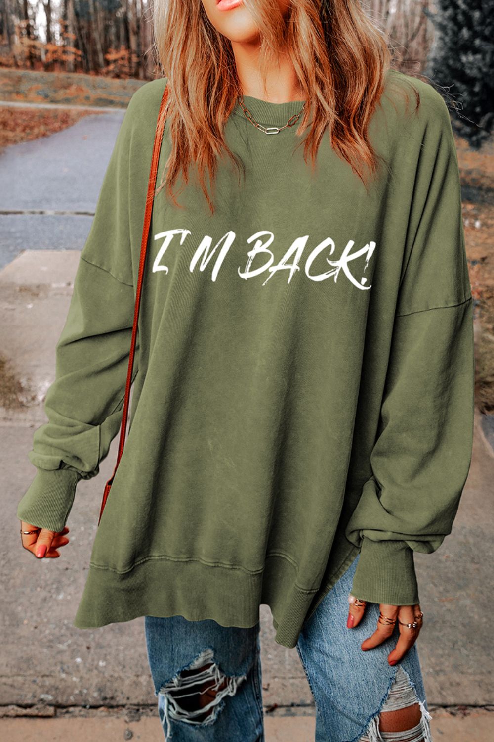 I'M BACK – Sweatshirt mit Rundhalsausschnitt und überschnittenen Schultern Zweitbild