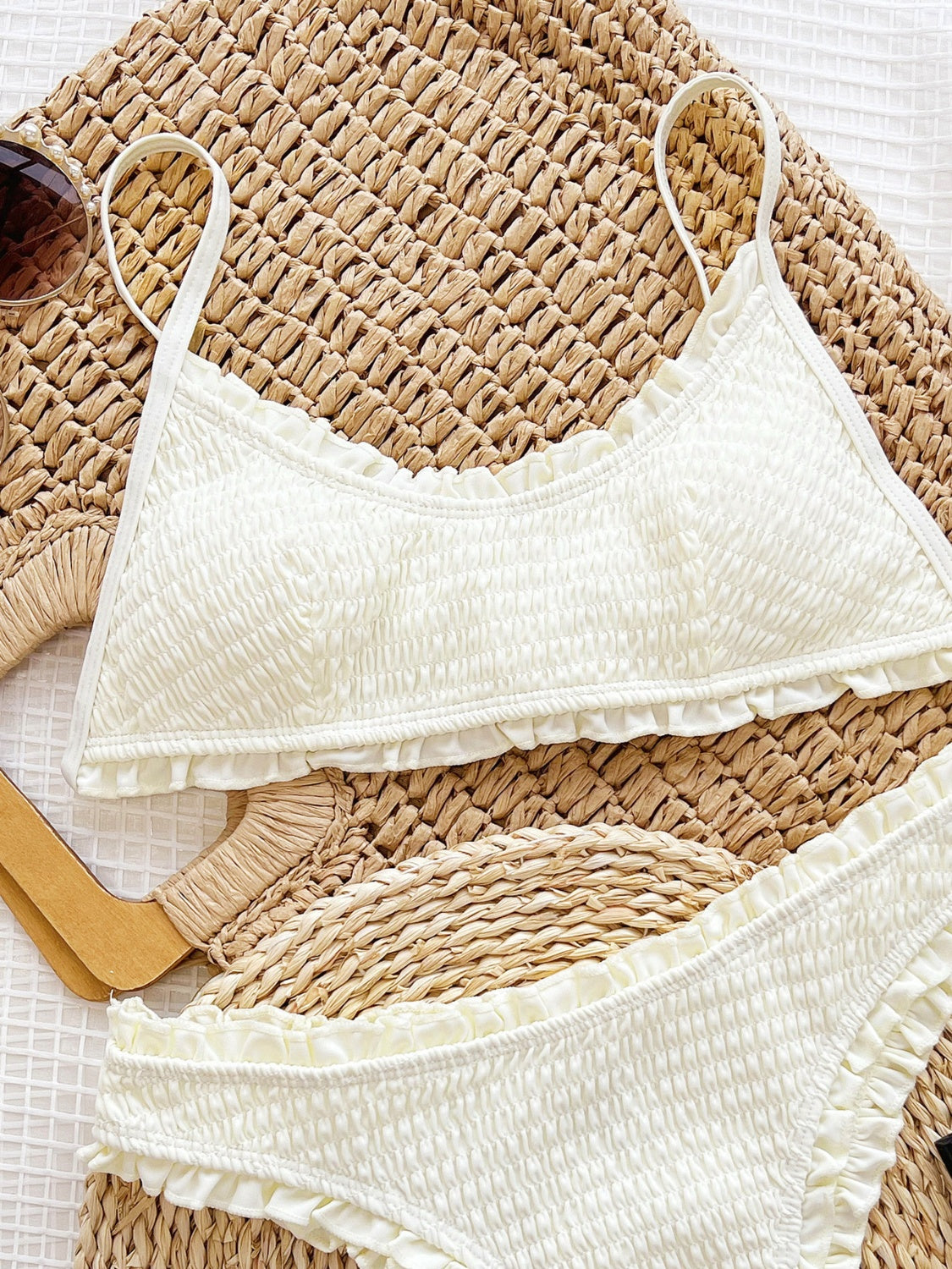 Frill Textured Spaghetti Strap Two-Piece Swim Set - felvior