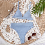 Spaghetti Strap Ribbed Bikini Set - felvior