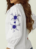 Frill Floral Embroidered Sleeve Shirt - felvior