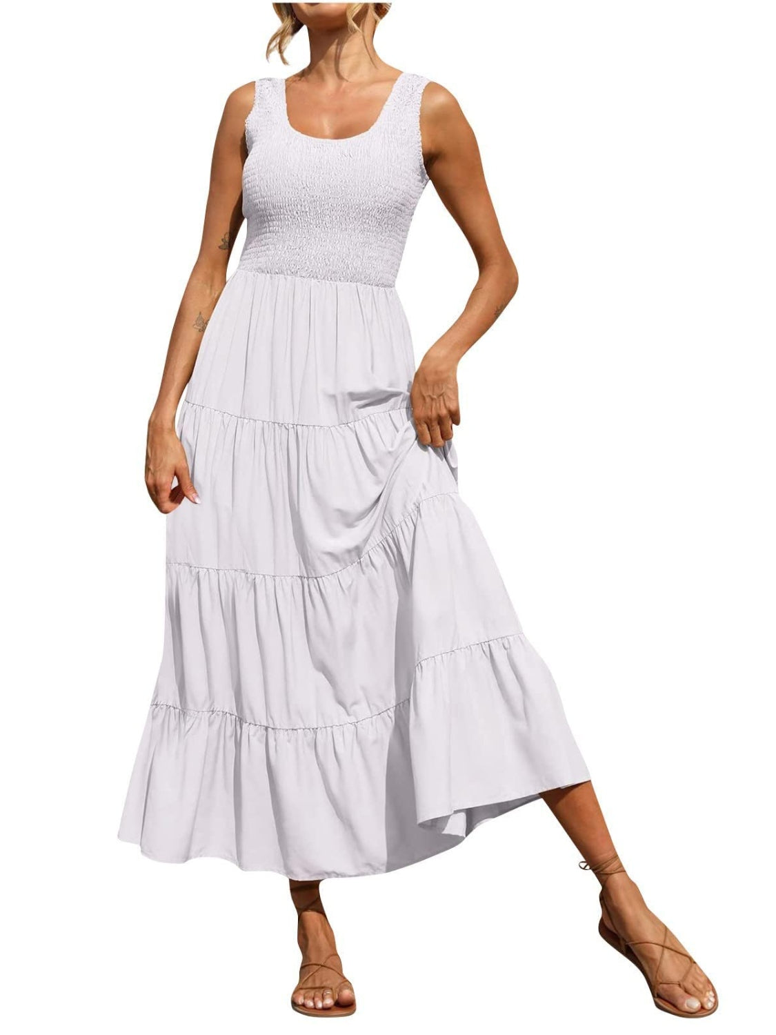 Tiered Smocked Wide Strap Dress - felvior