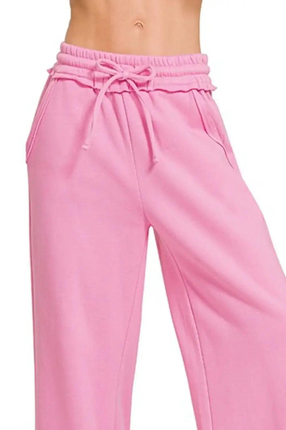 Zenana Fleece Exposed Seam Wide Leg Sweatpants