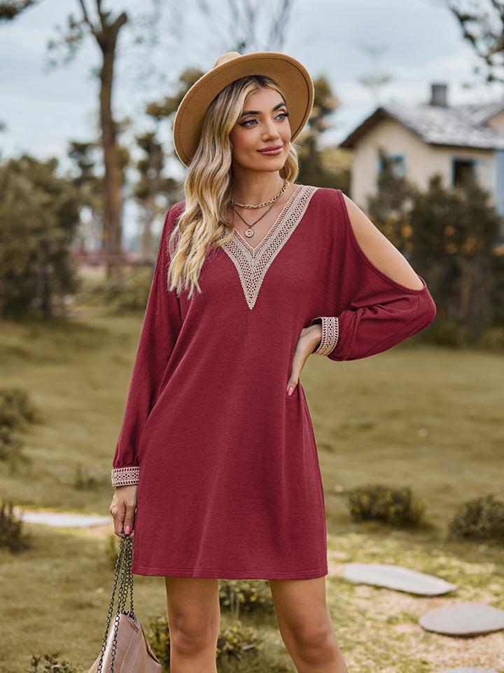 V-Neck Cutout Sleeve Mini Dress - felvior