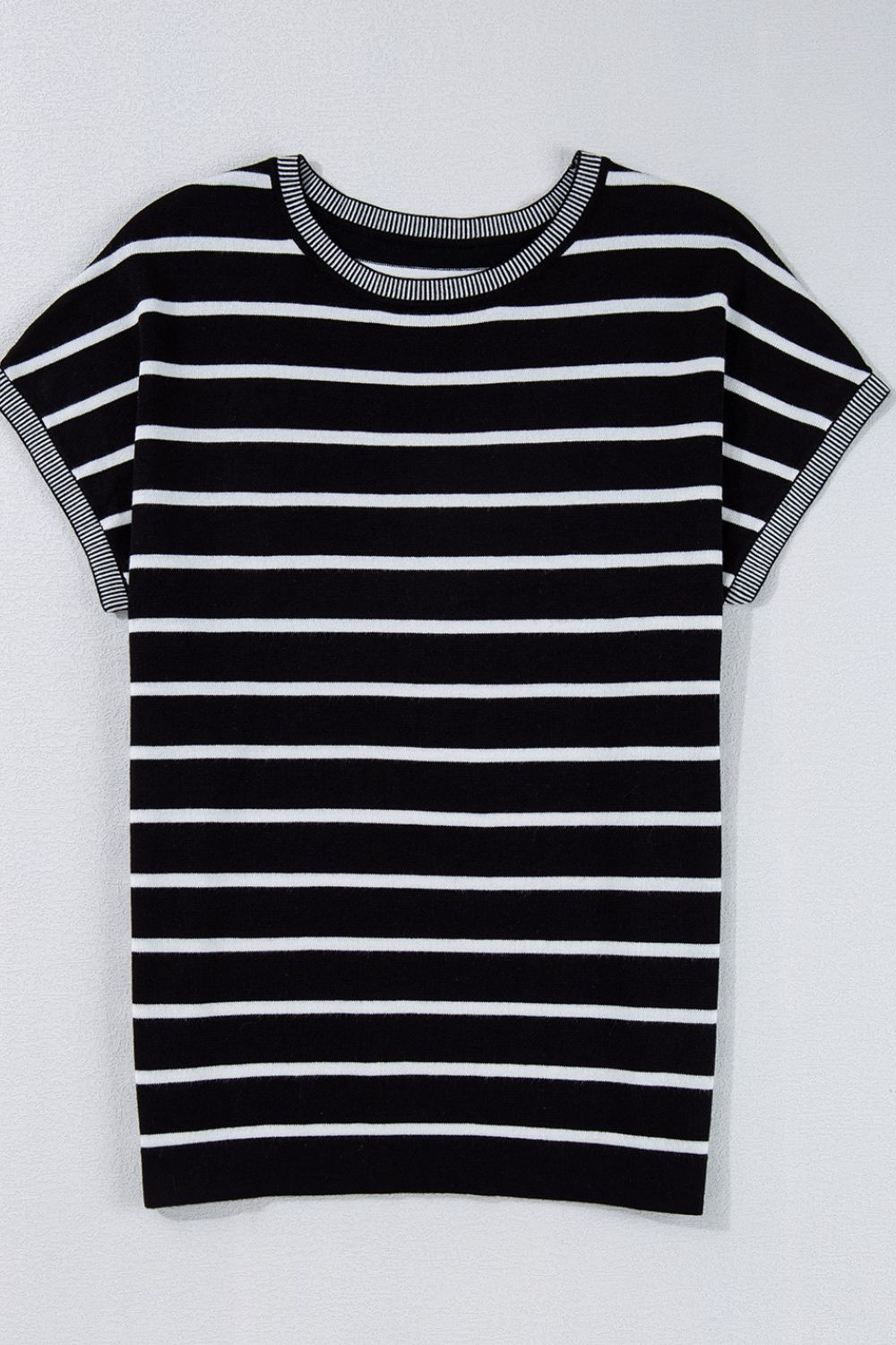 Striped Short Sleeve Knit Top - felvior