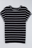 Striped Short Sleeve Knit Top - felvior
