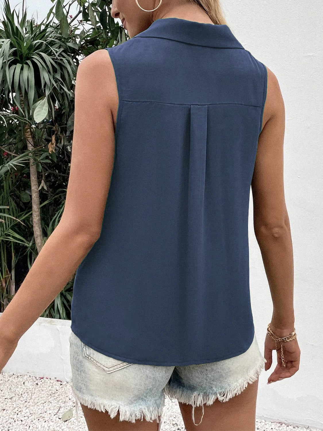 Full Size Johnny Collar Button Down Tank Plus Size