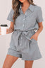 Stripe Chest Pockets Tie Waist Romper